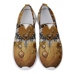 Wonderful Steampunk Heart With Wings, Clocks And Gears Women s Slip On Sneakers