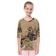 Funny Cute Mouse On A Motorcycle Kids  Quarter Sleeve Raglan Tee