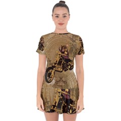 Funny Cute Mouse On A Motorcycle Drop Hem Mini Chiffon Dress