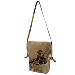 Funny Cute Mouse On A Motorcycle Folding Shoulder Bag