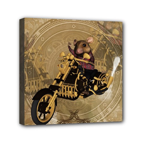 Funny Cute Mouse On A Motorcycle Mini Canvas 6  X 6  (stretched) by FantasyWorld7