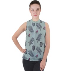 Tropical Pattern Mock Neck Chiffon Sleeveless Top by LoolyElzayat