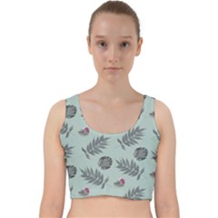 Tropical Pattern Velvet Racer Back Crop Top