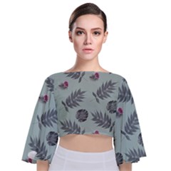 Tropical Pattern Tie Back Butterfly Sleeve Chiffon Top by LoolyElzayat