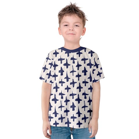 Pattern Ink Blue Navy Crosses Grunge Flesh And Navy Pattern Ink Crosses Grunge Flesh Beige Background Kids  Cotton Tee by genx