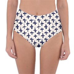 Pattern Ink Blue Navy Crosses Grunge Flesh And Navy Pattern Ink Crosses Grunge Flesh Beige Background Reversible High-waist Bikini Bottoms by genx