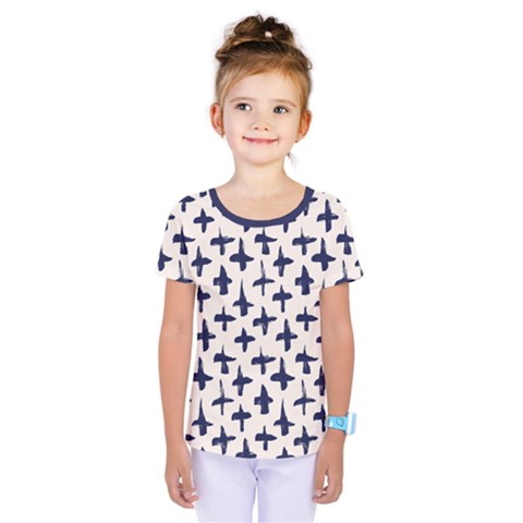 Pattern Ink Blue Navy Crosses Grunge Flesh And Navy Pattern Ink Crosses Grunge Flesh Beige Background Kids  One Piece Tee by genx