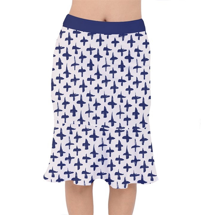 Pattern Ink blue navy Crosses Grunge Flesh And Navy Pattern Ink Crosses Grunge Flesh beige background Mermaid Skirt