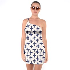 Pattern Ink Blue Navy Crosses Grunge Flesh And Navy Pattern Ink Crosses Grunge Flesh Beige Background One Soulder Bodycon Dress by genx