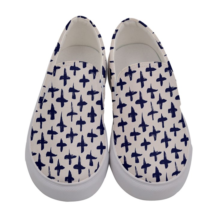 Pattern Ink blue navy Crosses Grunge Flesh And Navy Pattern Ink Crosses Grunge Flesh beige background Women s Canvas Slip Ons