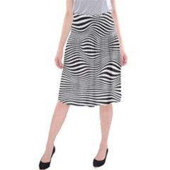 Retro Psychedelic Waves Pattern 80s Black And White Midi Beach Skirt by genx