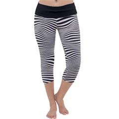 Retro Psychedelic Waves Pattern 80s Black And White Capri Yoga Leggings by genx