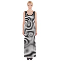 Retro Psychedelic Waves Pattern 80s Black And White Maxi Thigh Split Dress by genx