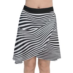 Retro Psychedelic Waves Pattern 80s Black And White Chiffon Wrap Front Skirt by genx