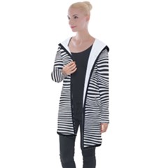 Retro Psychedelic Waves Pattern 80s Black And White Longline Hooded Cardigan