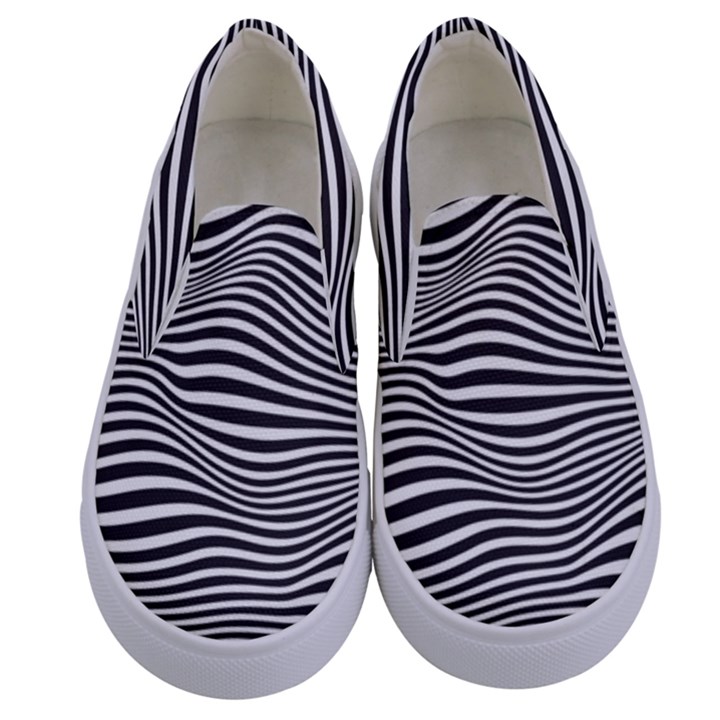 Retro Psychedelic Waves pattern 80s Black and White Kids  Canvas Slip Ons