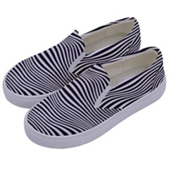 Retro Psychedelic Waves Pattern 80s Black And White Kids  Canvas Slip Ons by genx