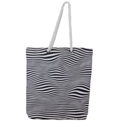 Retro Psychedelic Waves Pattern 80s Black And White Full Print Rope Handle Tote (large) by genx