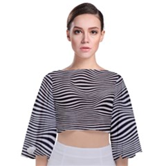 Retro Psychedelic Waves Pattern 80s Black And White Tie Back Butterfly Sleeve Chiffon Top