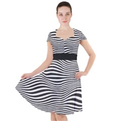 Retro Psychedelic Waves Pattern 80s Black And White Cap Sleeve Midi Dress