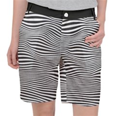 Retro Psychedelic Waves Pattern 80s Black And White Pocket Shorts