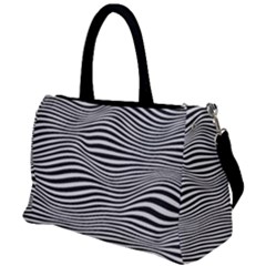 Retro Psychedelic Waves Pattern 80s Black And White Duffel Travel Bag by genx