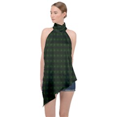 Green Glass Kaleidoscope Halter Asymmetric Satin Top