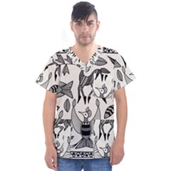 African Senufo Korhogo Tribal Ethnic Art Elements Vector Men s V-neck Scrub Top