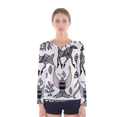 African Senufo Korhogo Tribal Ethnic Art Elements Vector Women s Long Sleeve Tee