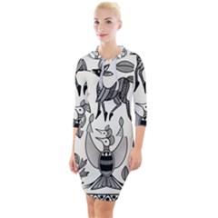 African Senufo Korhogo Tribal Ethnic Art Elements Vector Quarter Sleeve Hood Bodycon Dress by BluedarkArt