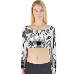 African Senufo Korhogo Tribal Ethnic Art  Long Sleeve Crop Top by BluedarkArt