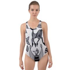 African Senufo Korhogo Tribal Ethnic Art  Cut-out Back One Piece Swimsuit