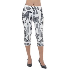 African Senufo Korhogo Tribal Ethnic Art  Lightweight Velour Capri Leggings  by BluedarkArt