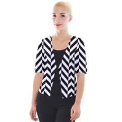 Black And White Herringbone Cropped Button Cardigan