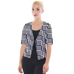 Black And White Basket Weave Cropped Button Cardigan