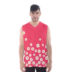 Flowers White Daisies Pattern Red Background Flowers White Daisies Pattern Red Bottom Men s Basketball Tank Top by genx