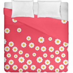 Flowers White Daisies Pattern Red Background Flowers White Daisies Pattern Red Bottom Duvet Cover Double Side (king Size) by genx