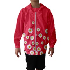 Flowers White Daisies Pattern Red Background Flowers White Daisies Pattern Red Bottom Kids  Hooded Windbreaker by genx