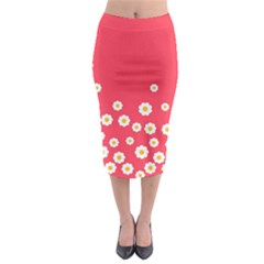 Flowers White Daisies Pattern Red Background Flowers White Daisies Pattern Red Bottom Midi Pencil Skirt by genx