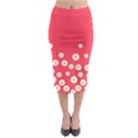 Flowers White Daisies Pattern Red Background Flowers White Daisies Pattern Red Bottom Midi Pencil Skirt View1