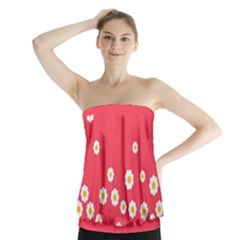 Flowers White Daisies Pattern Red Background Flowers White Daisies Pattern Red Bottom Strapless Top by genx