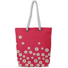 Flowers White Daisies Pattern Red Background Flowers White Daisies Pattern Red Bottom Full Print Rope Handle Tote (small) by genx