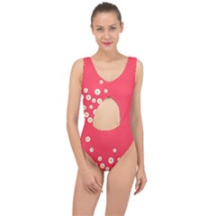 Flowers White Daisies Pattern Red Background Flowers White Daisies Pattern Red Bottom Center Cut Out Swimsuit by genx