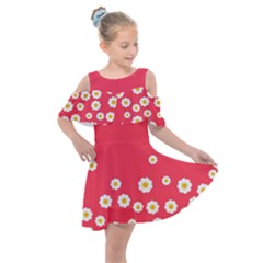 Flowers White Daisies Pattern Red Background Flowers White Daisies Pattern Red Bottom Kids  Shoulder Cutout Chiffon Dress by genx