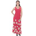 Flowers White Daisies Pattern Red Background Flowers White Daisies Pattern Red Bottom Sleeveless Velour Maxi Dress View1