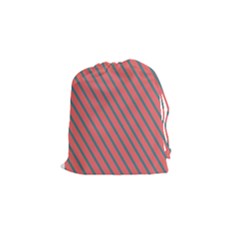 Living Coral Diagonal Stripes Drawstring Pouch (small) by LoolyElzayat