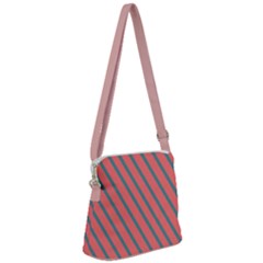 Living Coral Diagonal Stripes Zipper Messenger Bag