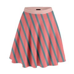 Living Coral Diagonal Stripes High Waist Skirt by LoolyElzayat