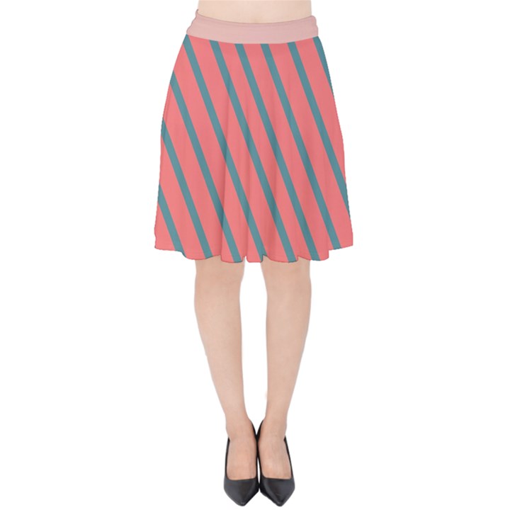 Living Coral Diagonal Stripes Velvet High Waist Skirt