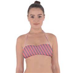 Living Coral Diagonal Stripes Halter Bandeau Bikini Top by LoolyElzayat